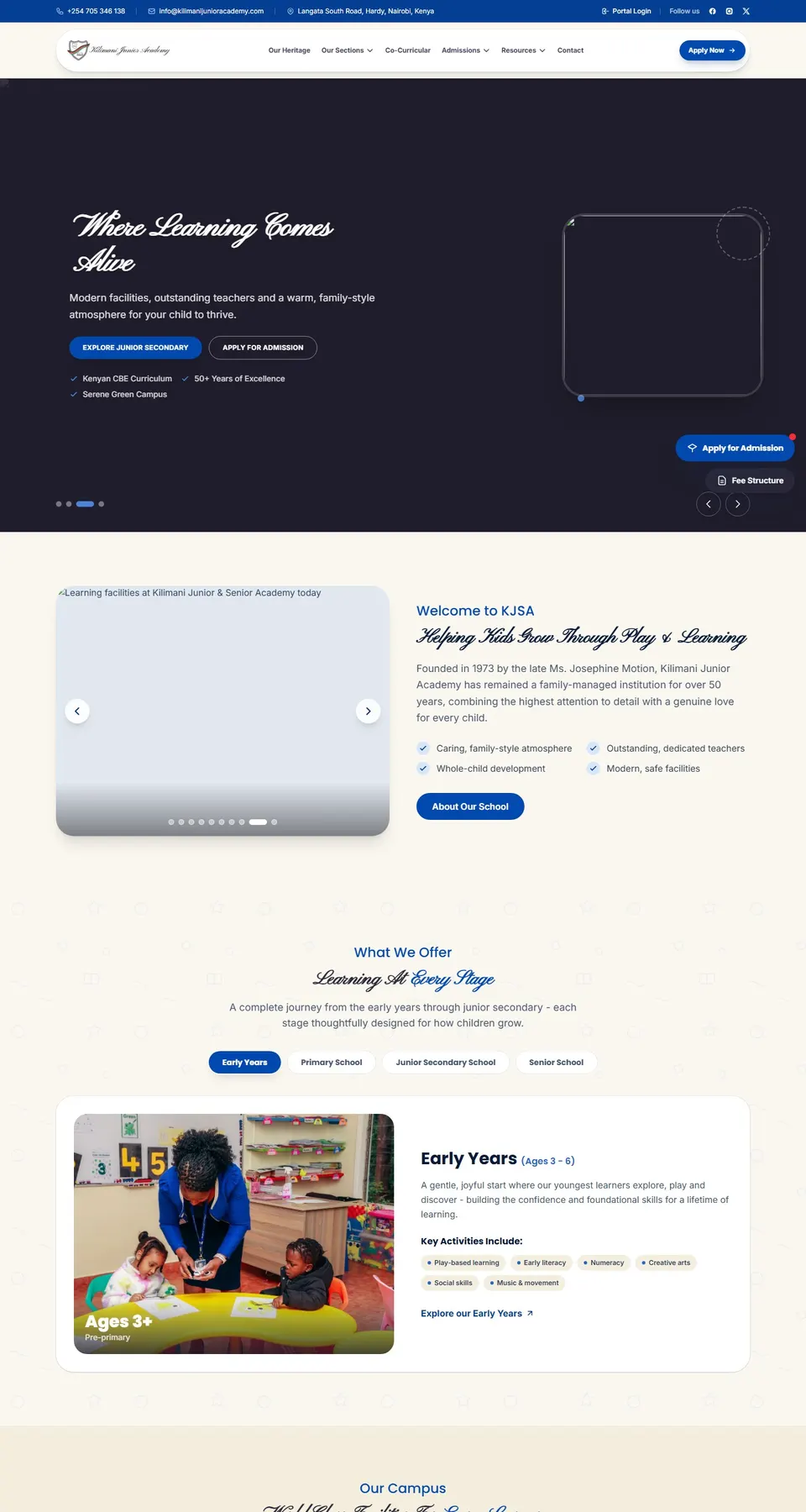 Kilimani Junior Academy home page